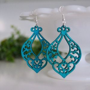 NWT Laser Cut Wooden Turquoise Earrings Light